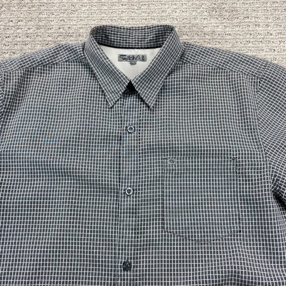 Gotcha Sport Shirt Men Medium M Gray Checkered Button Up Casual Pocket Logo - Picture 2 of 10